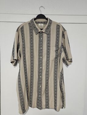 Mutual Weavw Beige & Black Striped Short-Sleeve Men’s Shirt